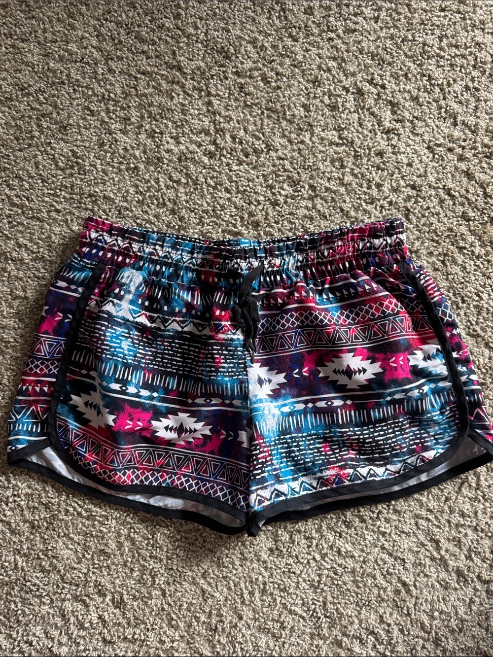 Printed Athletic Women’s Shorts - Pink & Blue Aztec